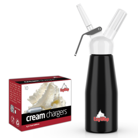 Ezywhip Cream Whipper 0.5L Black and 10 Pack x 12 (120 Bulbs) Ezywhip Cream Whipper 0.5L Black and 10 Pack x 12 (120 Bulbs)