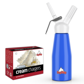 Ezywhip Cream Whipper 0.5L Blue and 10 Pack x 12 (120 Bulbs) Ezywhip Cream Whipper 0.5L Blue and 10 Pack x 12 (120 Bulbs)
