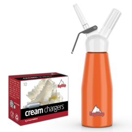 Ezywhip Cream Whipper 0.5L Orange and 10 Pack x 12 (120 Bulbs) Ezywhip Cream Whipper 0.5L Orange and 10 Pack x 12 (120 Bulbs)