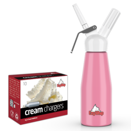 Ezywhip Cream Whipper 0.5L Pink and 10 Pack x 12 (120 Bulbs) Ezywhip Cream Whipper 0.5L Pink and 10 Pack x 12 (120 Bulbs)