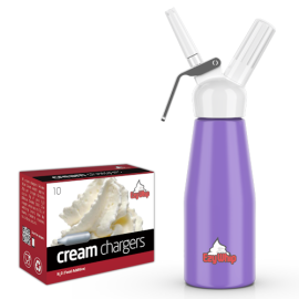 Ezywhip Cream Whipper 0.5L Purple and 10 Pack x 12 (120 Bulbs) Ezywhip Cream Whipper 0.5L Purple and 10 Pack x 12 (120 Bulbs)