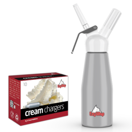 Ezywhip Cream Whipper 0.5L Silver and 10 Pack x 12 (120 Bulbs) Ezywhip Cream Whipper 0.5L Silver and 10 Pack x 12 (120 Bulbs)